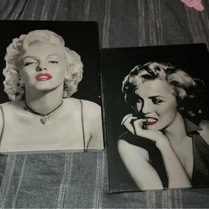 (2) Black and White Marilyn Monroe Canvas + Wood Framed Set